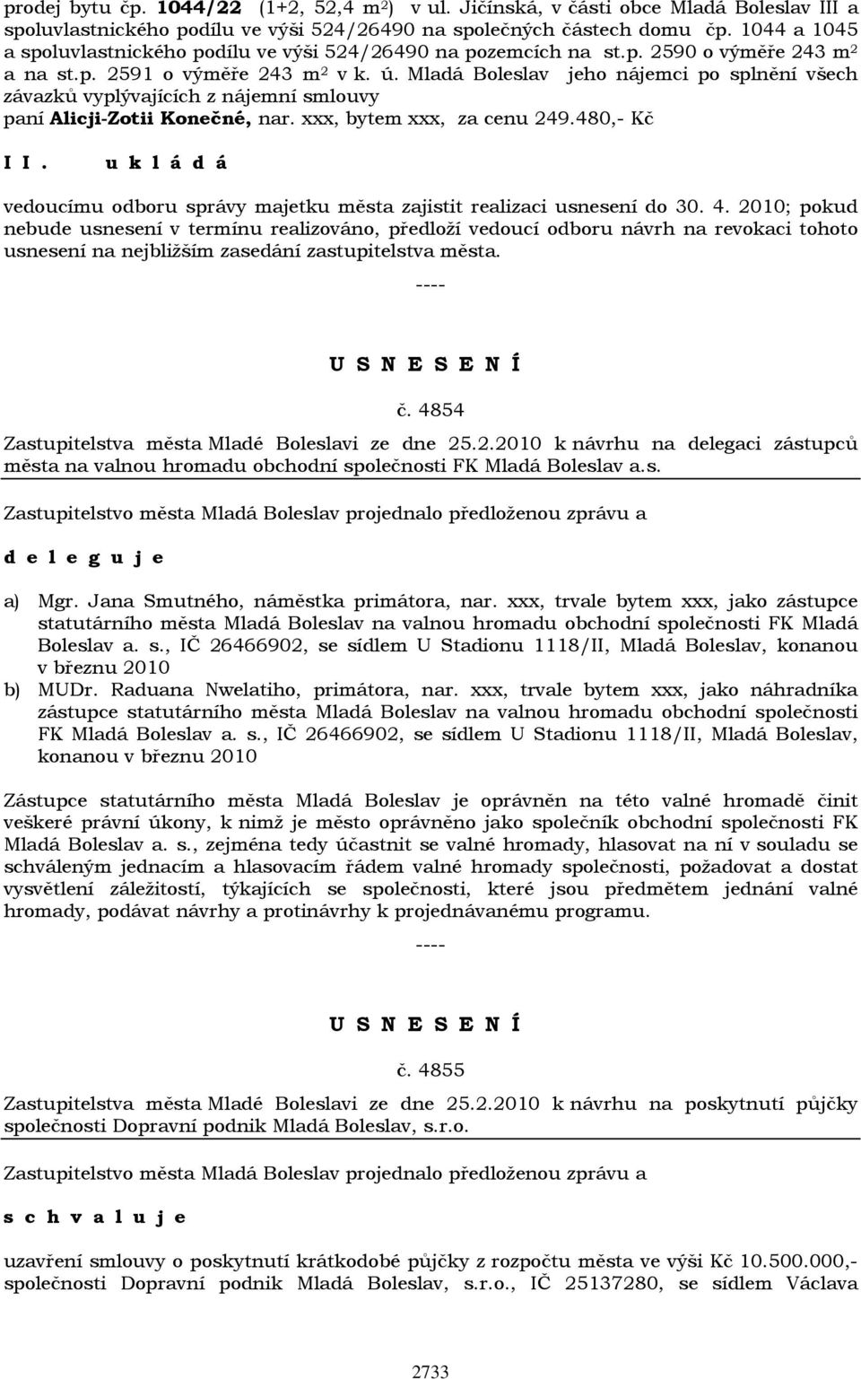 Mladá Boleslav jeho nájemci po splnění všech závazků vyplývajících z nájemní smlouvy paní Alicji-Zotii Konečné, nar. xxx, bytem xxx, za cenu 249.