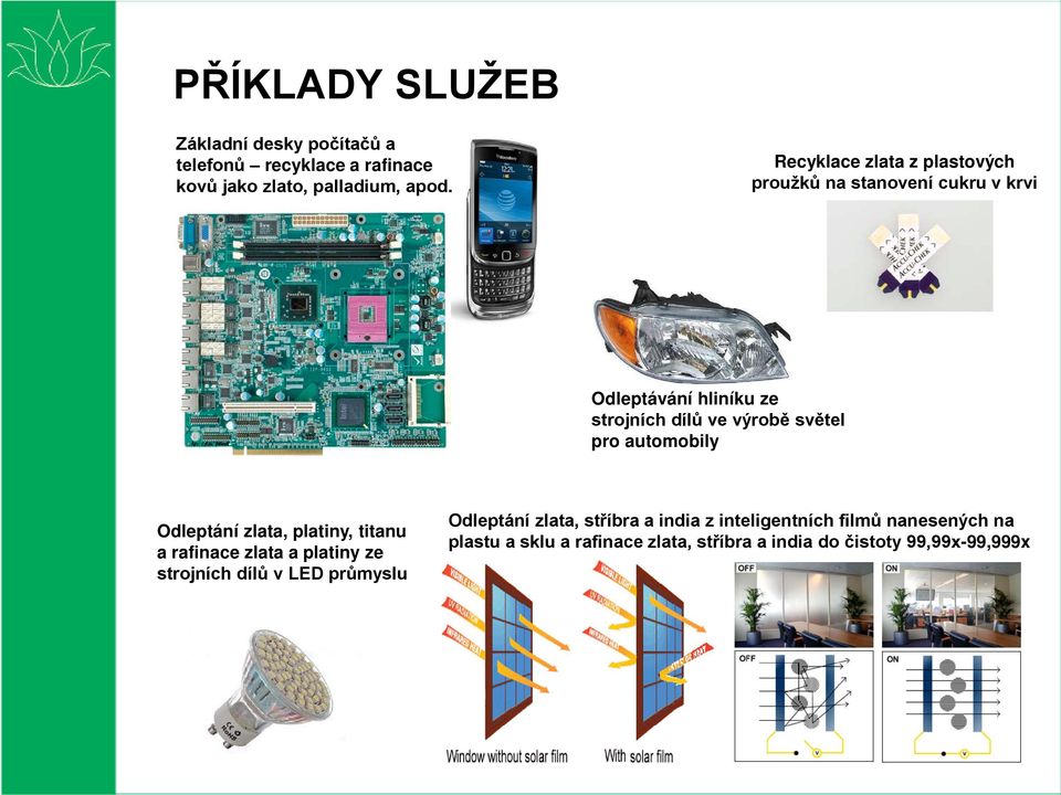 pro automobily Odleptání zlata, platiny, titanu a rafinace zlata a platiny ze strojních dílů v LED průmyslu Odleptání