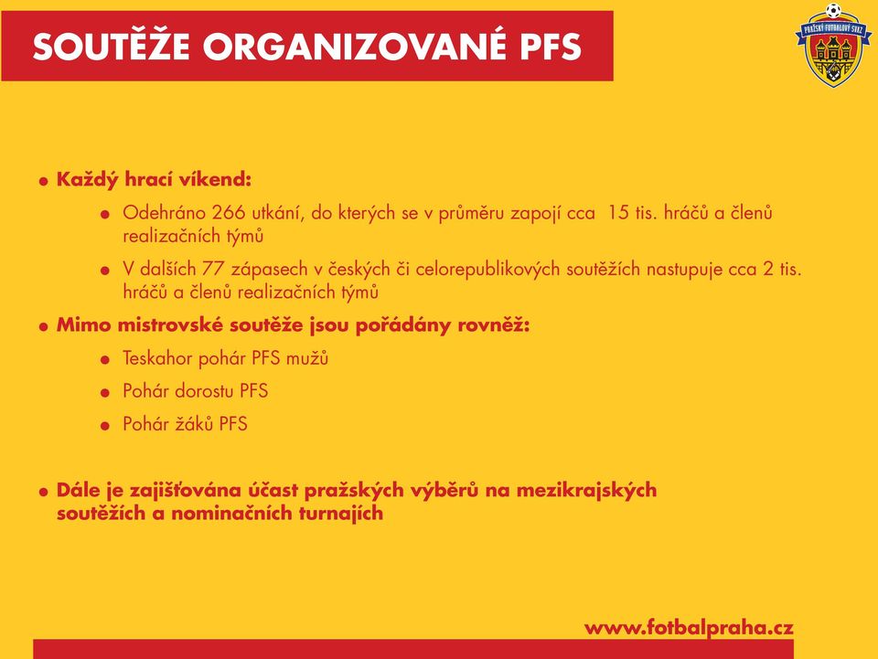 tis. hráčů a členů realizačních týmů mimo mistrovské soutěže jsou pořádány rovněž: Teskahor pohár PFS mužů pohár