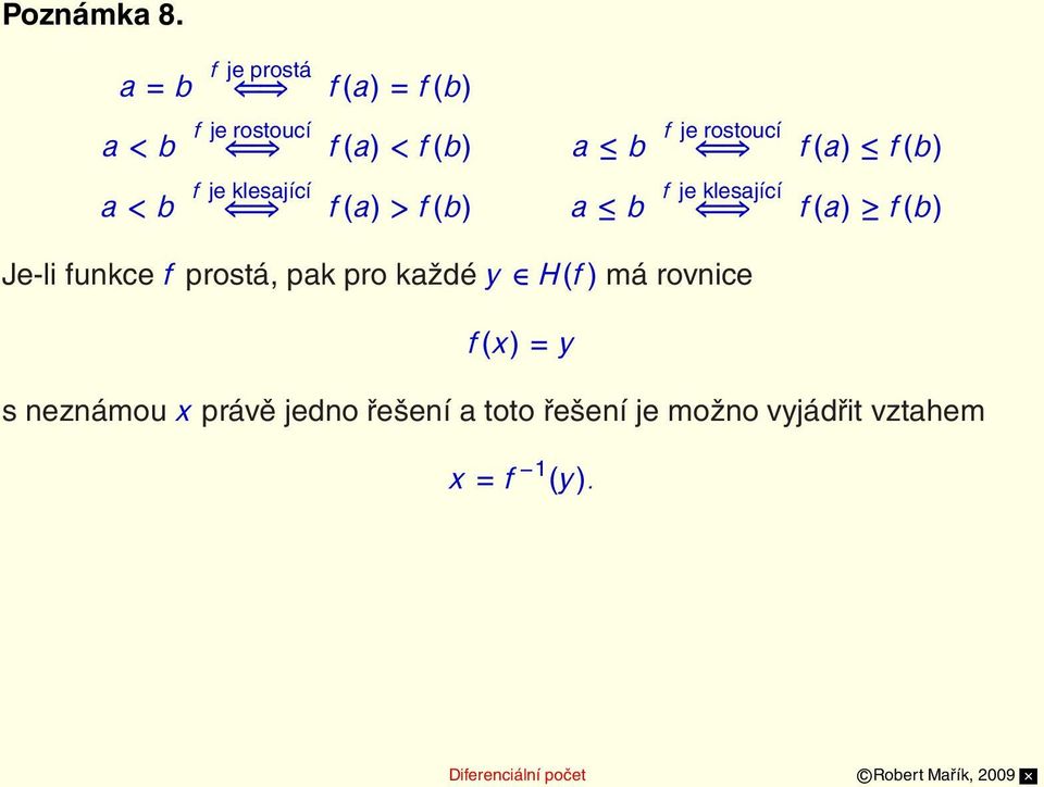 klesající f (a) > f (b) a b f je rostoucí f je klesající f (a) f (b) f (a) f (b)