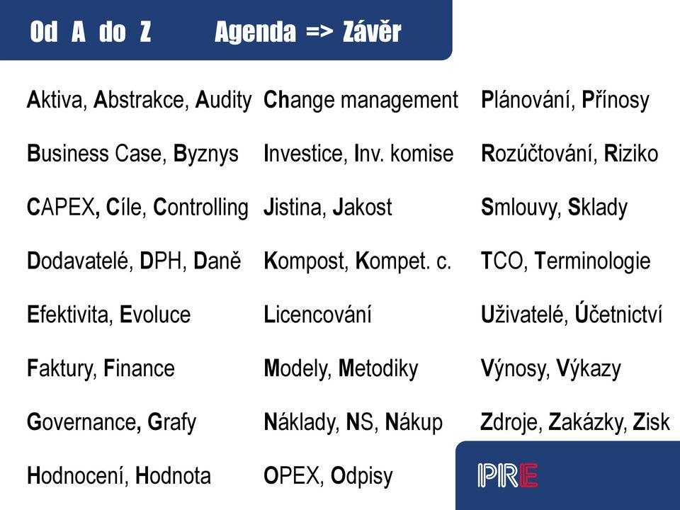 komise Rozúčtování, Riziko CAPEX, Cíle, Controlling Jistina, Jakost Smlouvy, Sklady Dodavatelé, DPH, Daně Kompost,