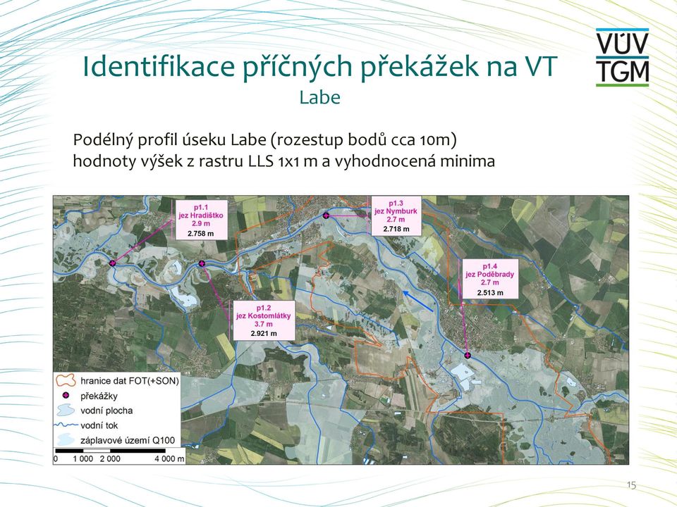 (rozestup bodů cca 10m) hodnoty