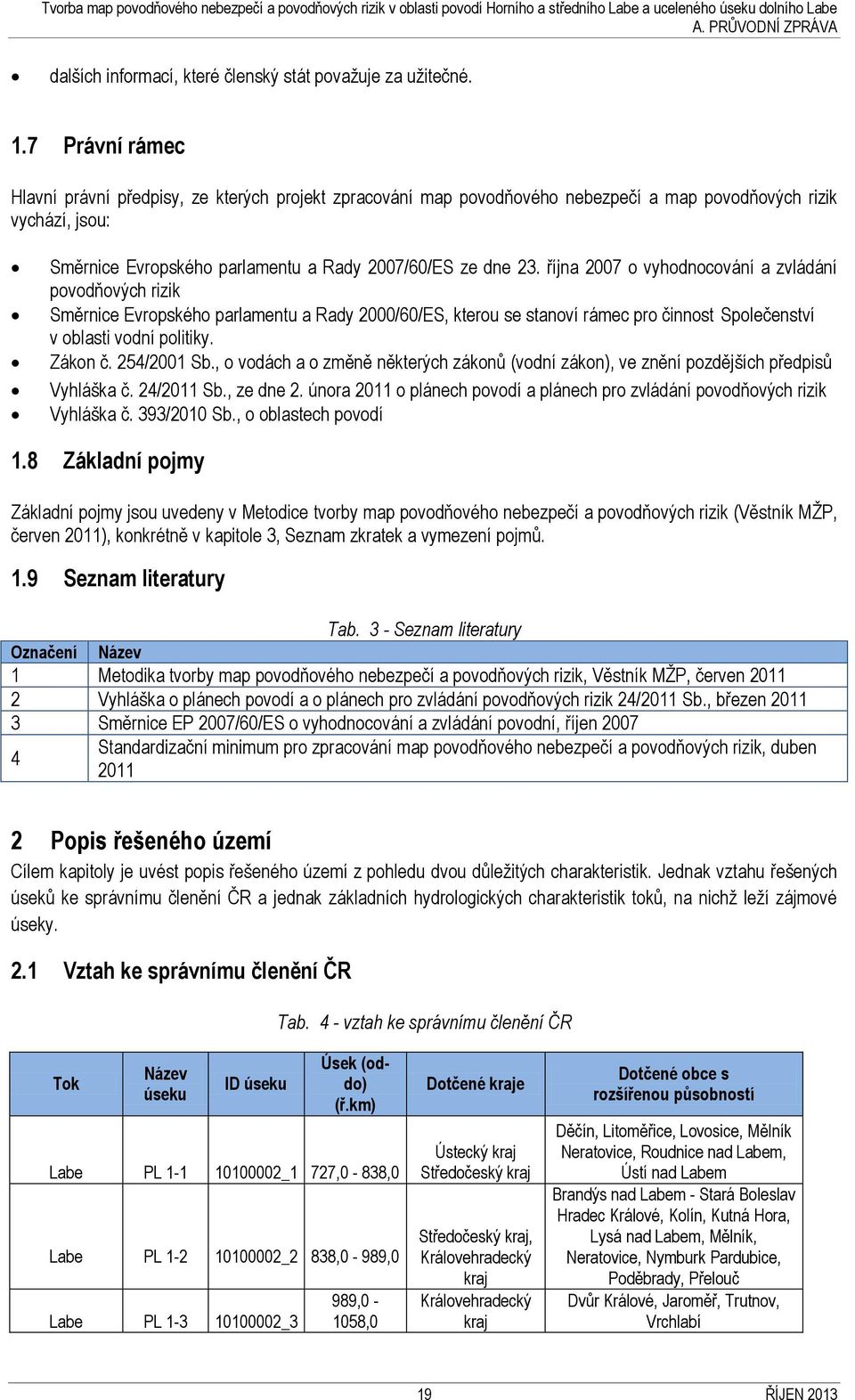 října 2007 o vyhodnocování a zvládání povodňových rizik Směrnice Evropského parlamentu a Rady 2000/60/ES, kterou se stanoví rámec pro činnost Společenství v oblasti vodní politiky. Zákon č.