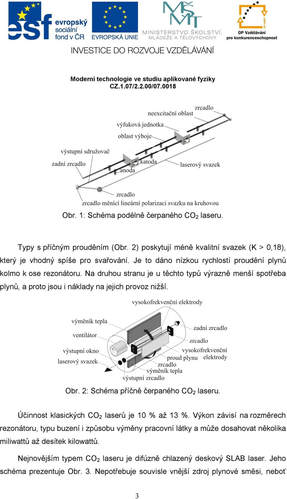 2: Schéma příčně čerpaného CO 2 laseru. Účinnost klasických CO 2 laserů je 10 % až 13 %.
