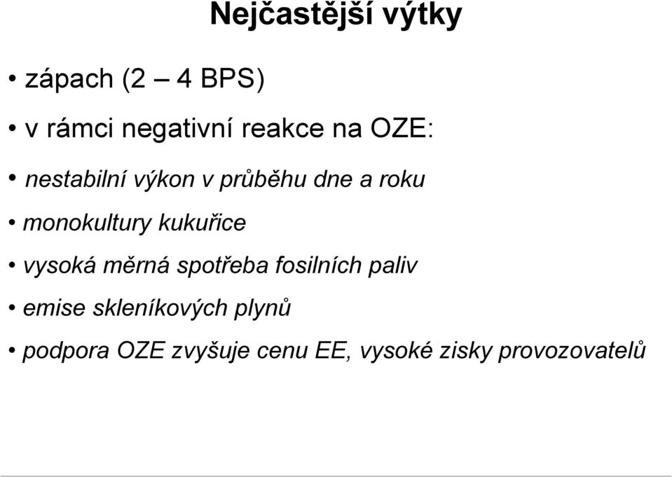 kukuřice vysoká měrná spotřeba fosilních paliv emise