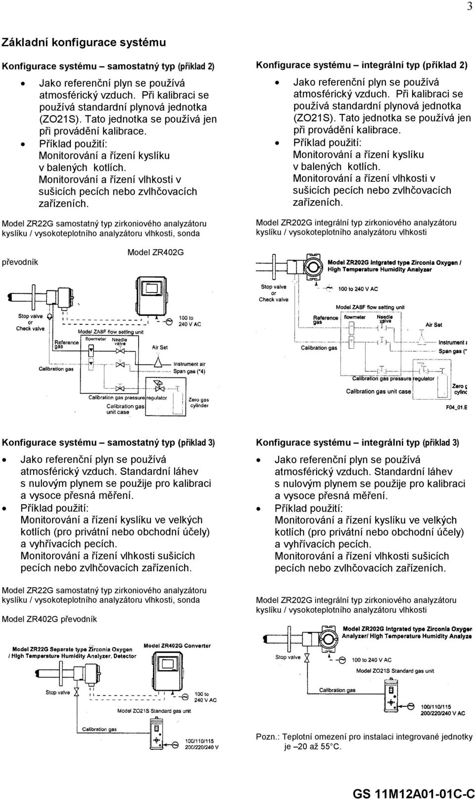 Model ZR22G samostatný typ zirkoniového analyzátoru kyslíku / vysokoteplotního analyzátoru vlhkosti, sonda Konfigurace systému integrální typ (příklad 2) ι ι Jako referenční plyn se používá
