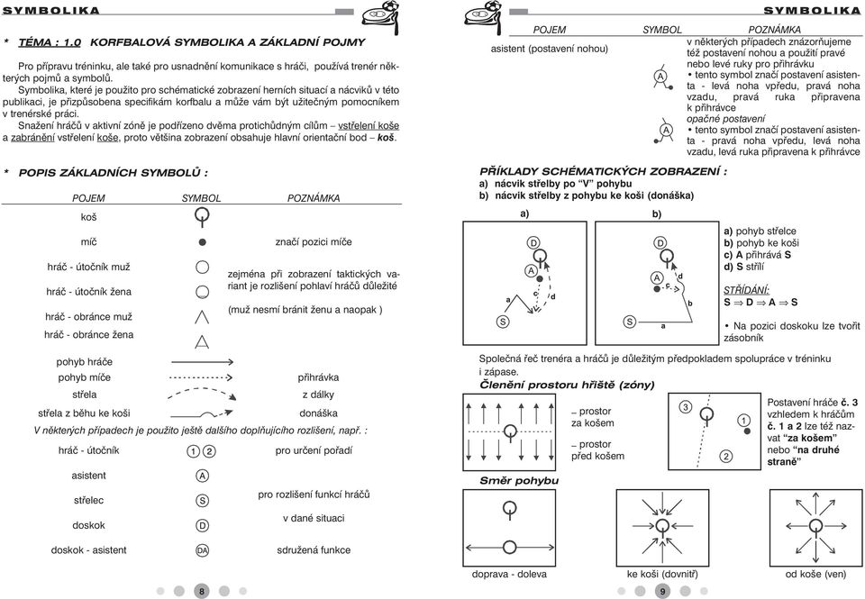 Snažení hráčů v aktivní zóně je podřízeno dvěma protichůdným cílům vstřelení koše a zabránění vstřelení koše, proto většina zobrazení obsahuje hlavní orientační bod koš.