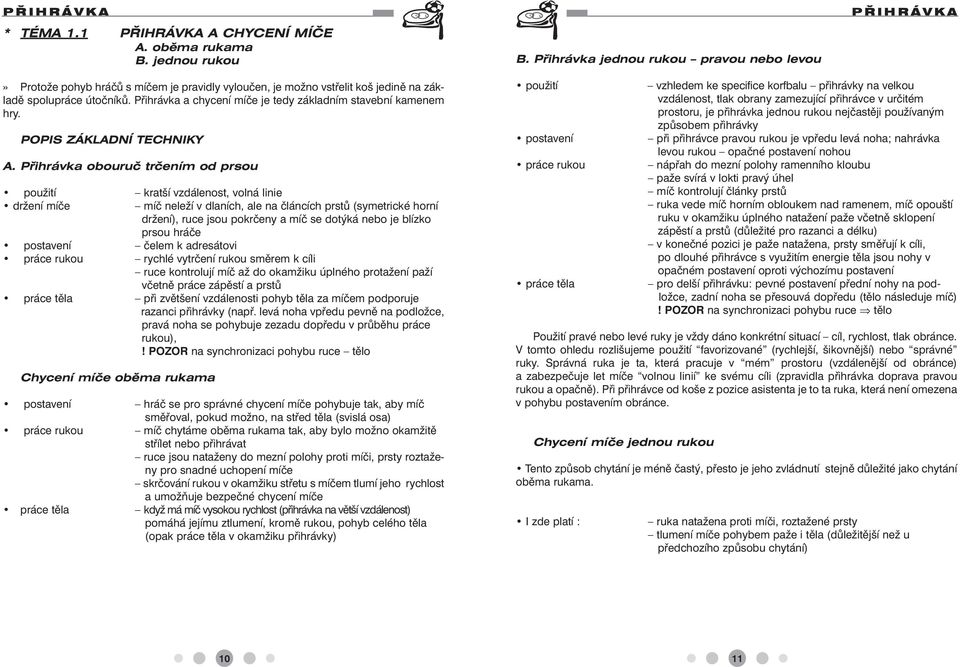 Přihrávka a chycení míče je tedy základním stavební kamenem hry. POPIS ZÁKLADNÍ TECHNIKY A.