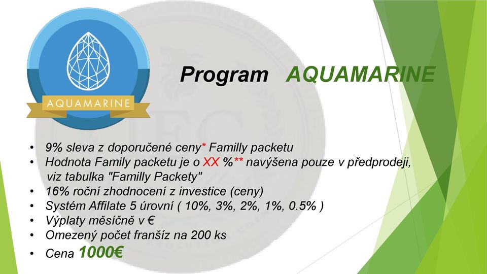 "Familly Packety" 16% roční zhodnocení z investice (ceny) Systém Affilate 5