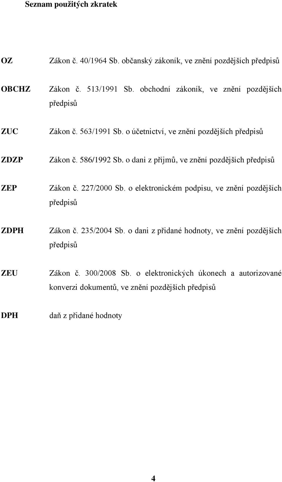 o dani z příjmů, ve znění pozdějších předpisů ZEP Zákon č. 227/2000 Sb. o elektronickém podpisu, ve znění pozdějších předpisů ZDPH Zákon č. 235/2004 Sb.