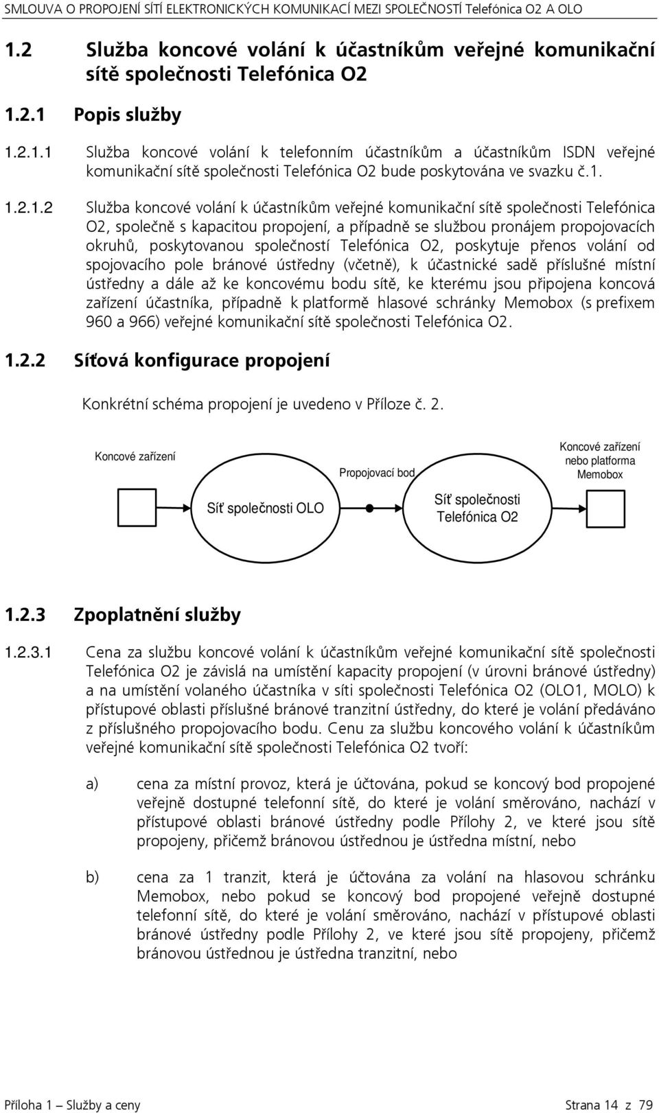 společností Telefónica O2, poskytuje přenos volání od spojovacího pole bránové ústředny (včetně), k účastnické sadě příslušné místní ústředny a dále až ke koncovému bodu sítě, ke kterému jsou