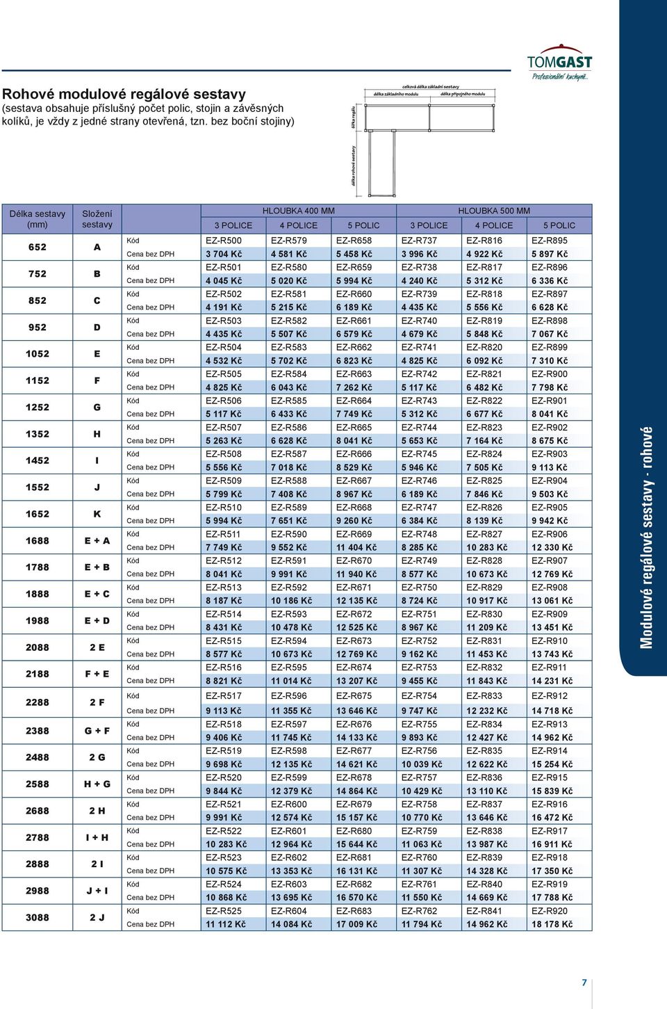 2388 G + F 2488 2 G 2588 H + G 2688 2 H 2788 I + H 2888 2 I 2988 J + I 3088 2 J HLOUBKA 400 MM HLOUBKA 500 MM 3 POLICE 4 POLICE 5 POLIC 3 POLICE 4 POLICE 5 POLIC Kód EZ-R500 EZ-R579 EZ-R658 EZ-R737