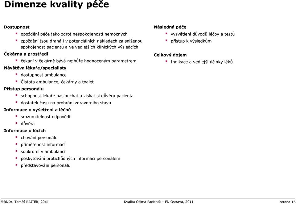 dostatek času na probrání zdravotního stavu srozumitelnost odpovědí důvěra chování personálu přiměřenost informací soukromí v ambulanci poskytování protichůdných informací