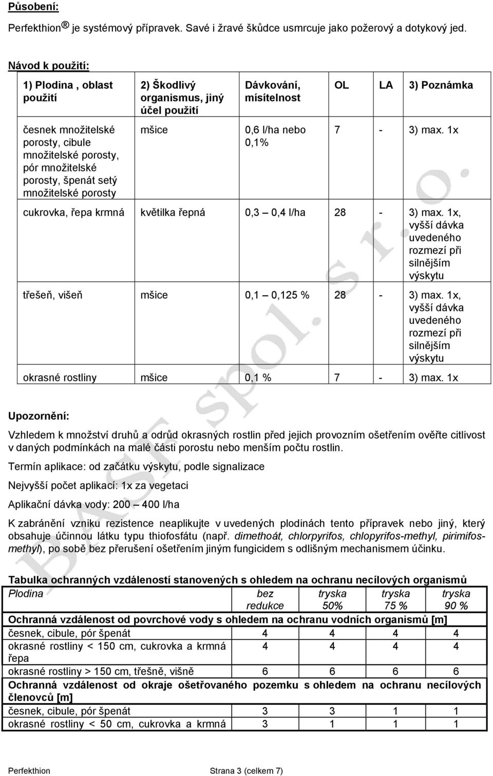 mšice Dávkování, mísítelnost 0,6 l/ha nebo 0,1% OL LA 3) Poznámka 7-3) max. 1x cukrovka, řepa krmná květilka řepná 0,3 0,4 l/ha 28-3) max.