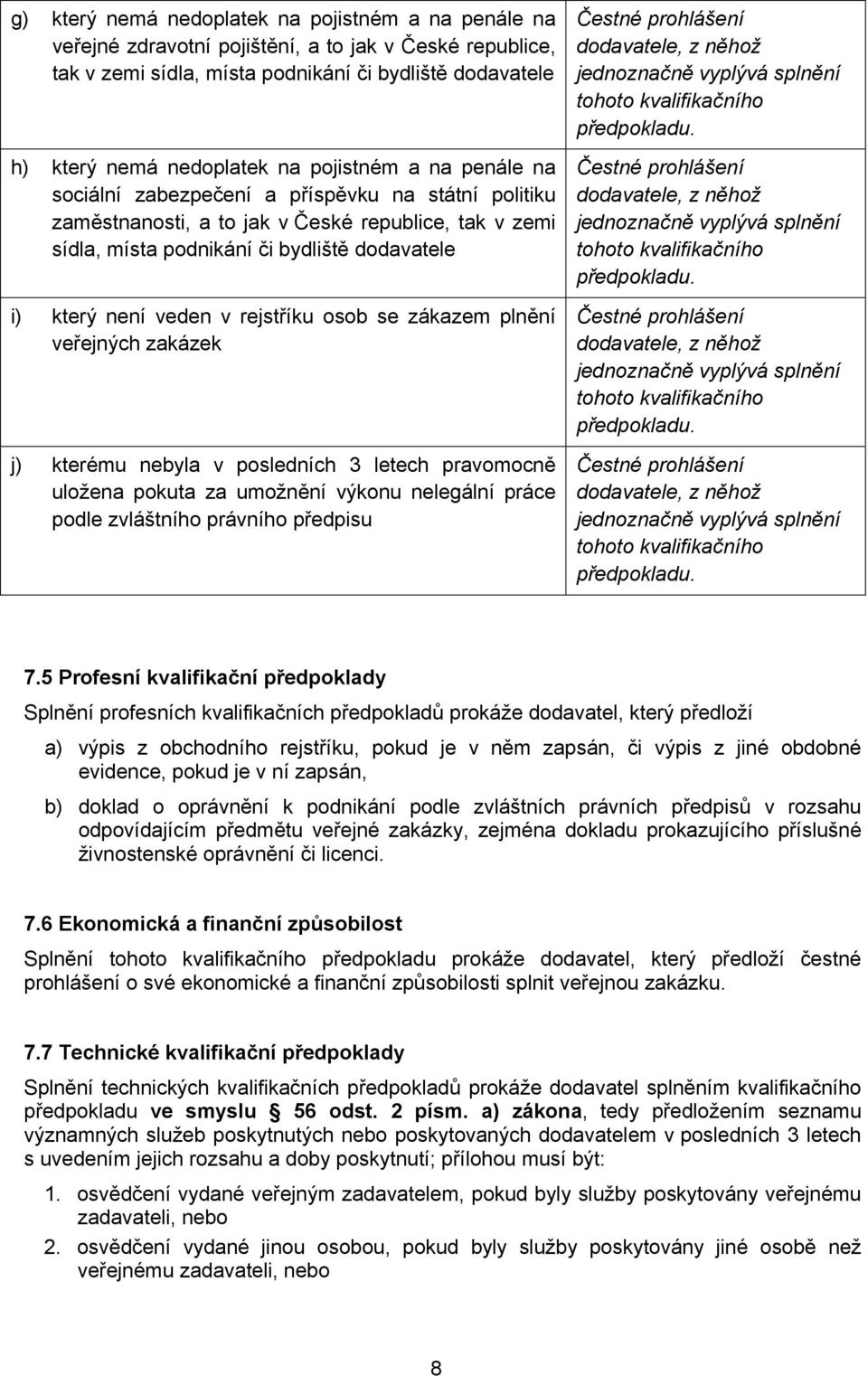 rejstříku osob se zákazem plnění veřejných zakázek j) kterému nebyla v posledních 3 letech pravomocně uložena pokuta za umožnění výkonu nelegální práce podle zvláštního právního předpisu 7.