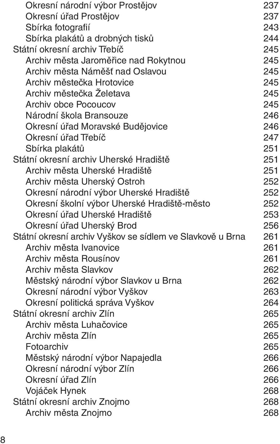 Třebíč 247 Sbírka plakátů 251 Státní okresní archiv Uherské Hradiště 251 Archiv města Uherské Hradiště 251 Archiv města Uherský Ostroh 252 Okresní národní výbor Uherské Hradiště 252 Okresní školní