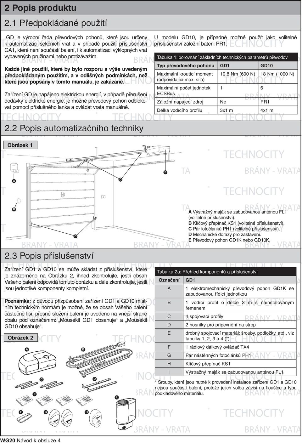 výklopných vrat vybavených pružinami nebo protizávažím.
