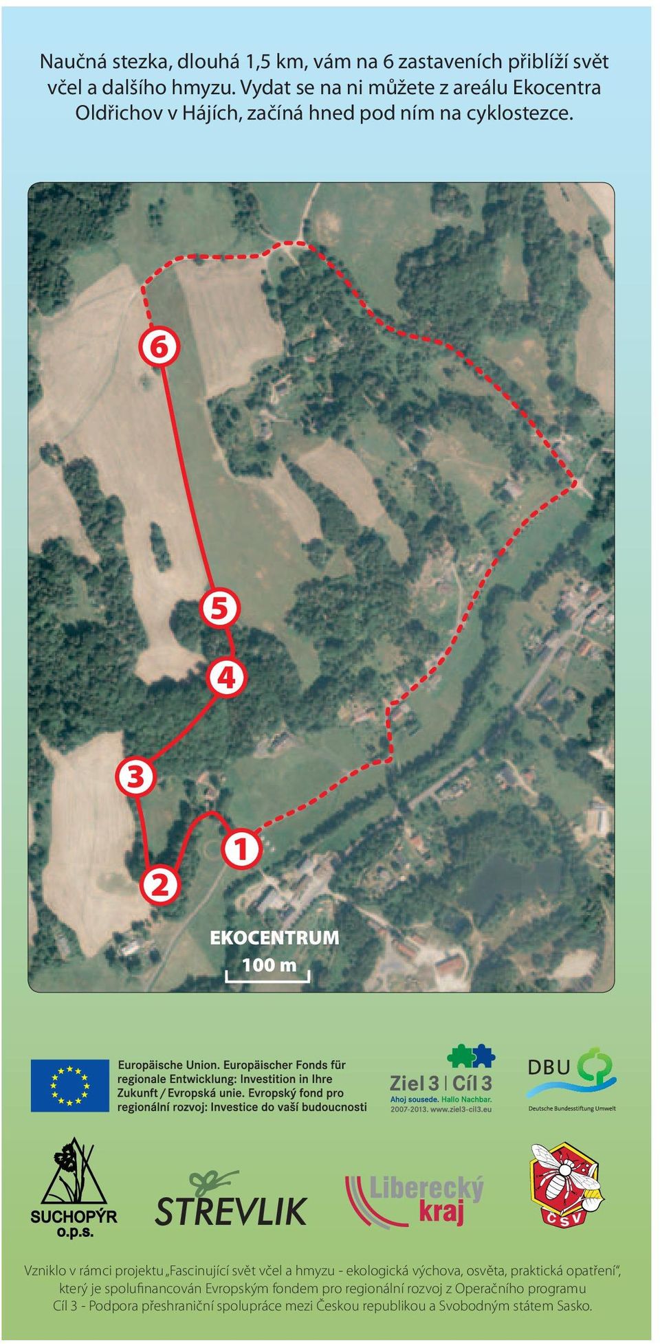 6 5 4 3 2 1 EKOCENTRUM 100 m Vzniklo v rámci projektu Fascinující svět včel a hmyzu - ekologická výchova, osvěta,