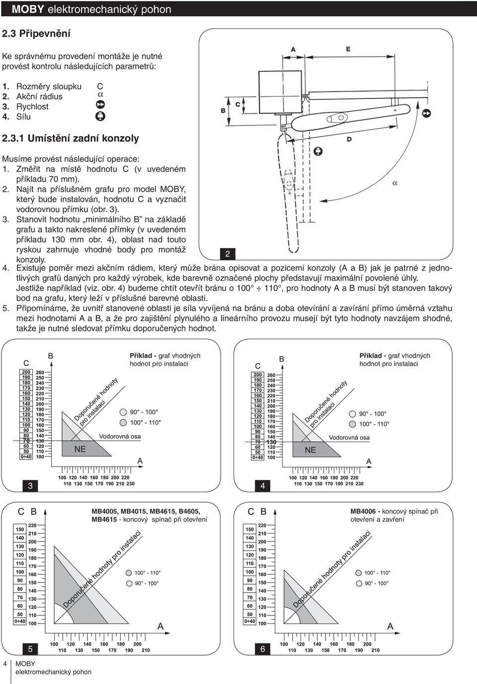 . 3. Stanovit hodnotu minimálního B na základě grafu a takto nakreslené přímky (v uvedeném příkladu 130 mm obr. 4)