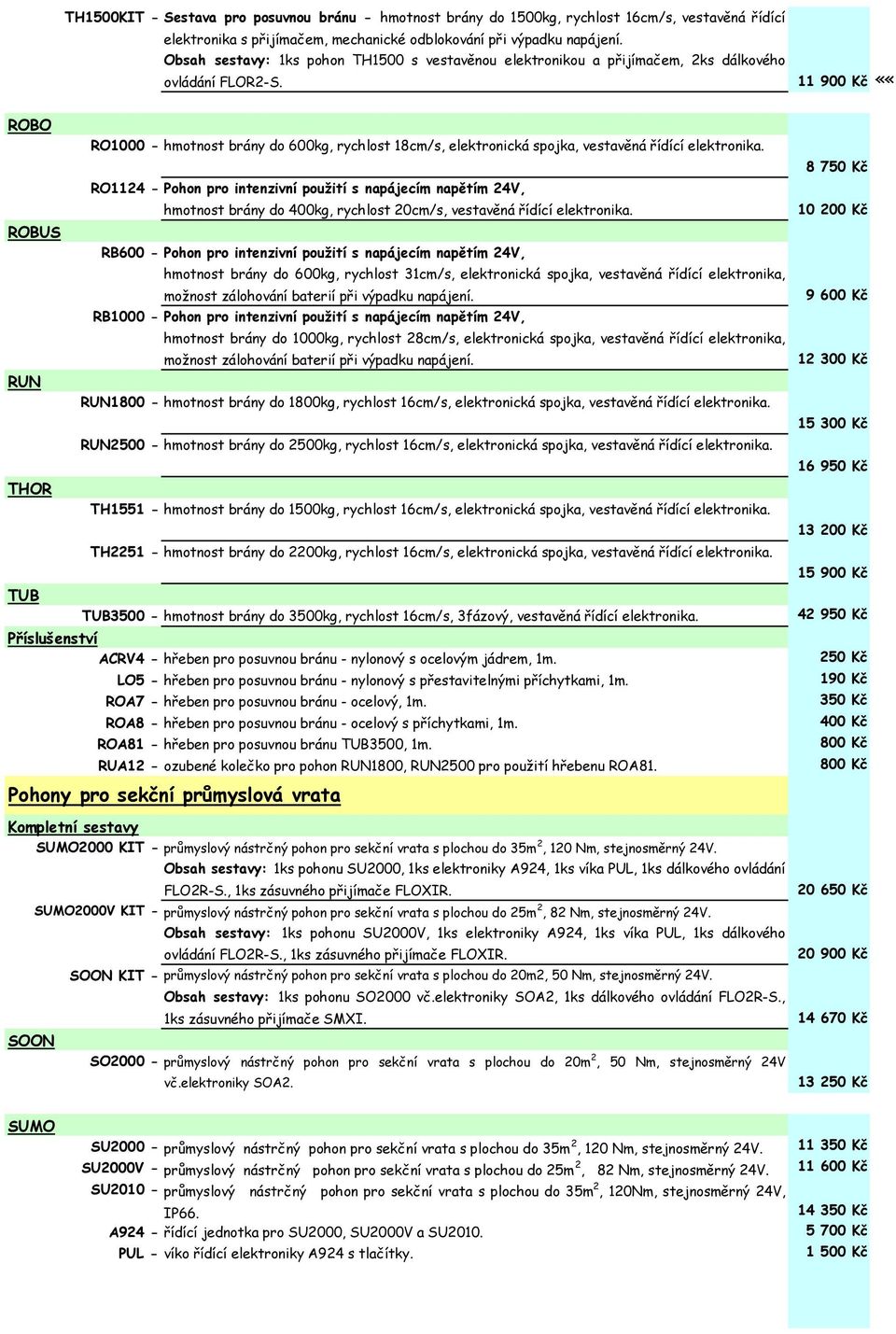 RO1124 - Pohon pro intenzivní použití s napájecím napětím 24V, hmotnost brány do 400kg, rychlost 20cm/s, vestavěná řídící elektronika.