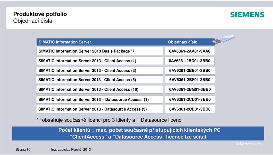 Access (10) SIMATIC Information Server 2013 Datasource Access (1) SIMATIC Information Server 2013 - Datasource Access (3) Objednací číslo 6AV6361-2AA01-3AA0 6AV6361-2BD01-3BB0 6AV6361-2BE01-3BB0