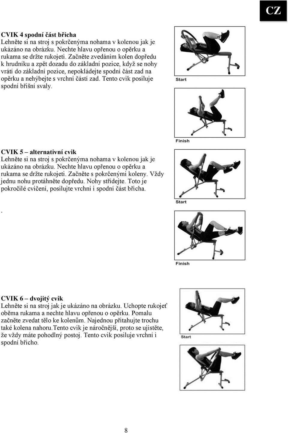 Tento cvik posiluje spodní břišní svaly. CVIK 5 alternativní cvik Lehněte si na stroj s pokrčenýma nohama v kolenou jak je ukázáno na obrázku. Nechte hlavu opřenou o opěrku a rukama se držte rukojeti.