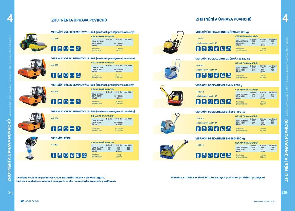 .. 441 536 VIBRAČNÍ VÁLEC ZEMINOVÝ 15-16 t (možnost pronájmu vč. obsluhy) 441 537 šířka hutnění 16 000 kg 2 140 mm VIBRAČNÍ VÁLEC ZEMINOVÝ 17-18 t (možnost pronájmu vč.