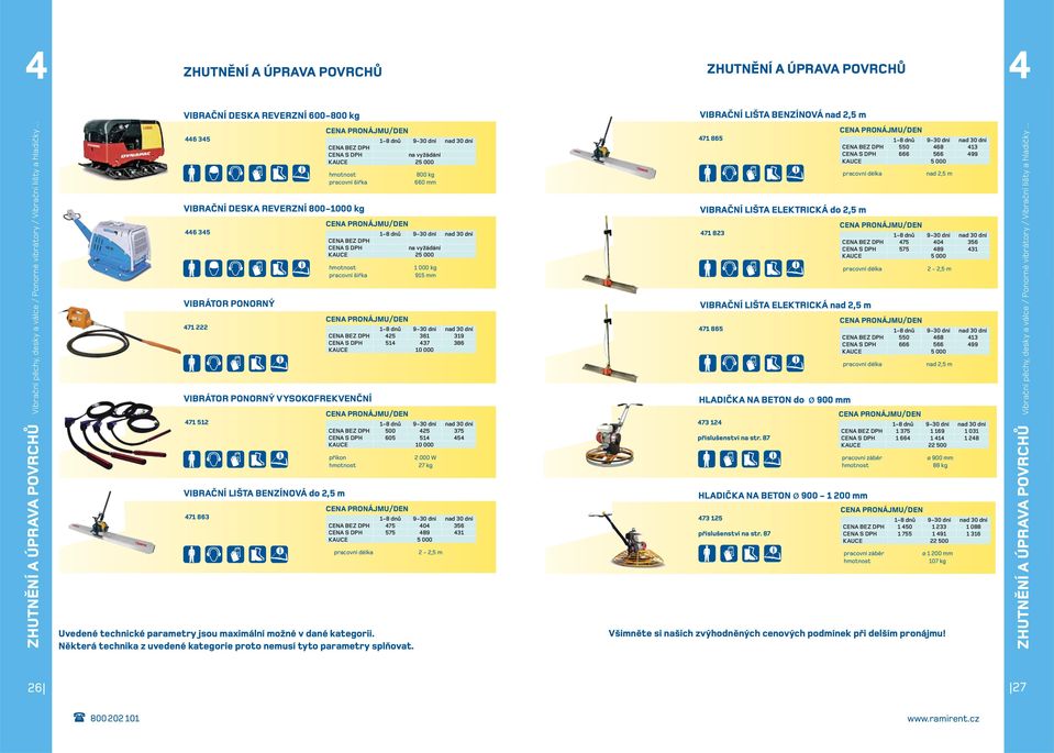 .. 446 345 VIBRAČNÍ DESKA REVERZNÍ 800-1000 kg 446 345 VIBRÁTOR PONORNÝ 471 222 VIBRÁTOR PONORNÝ VYSOKOFREKVENČNÍ 471 512 VIBRAČNÍ LIŠTA BENZÍNOVÁ do 2,5 m 471 863 pracovní šířka pracovní šířka 425