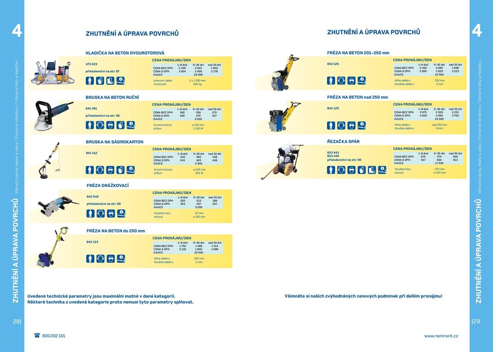 87 BRUSKA NA BETON RUČNÍ 841 491 BRUSKA NA SÁDROKARTON 841 412 FRÉZA DRÁŽKOVACÍ 842 542 FRÉZA NA BETON do 200 mm 842 123 2 400 2 040 1 800 2 904 2 468 2 178 pracovní záběr 2 x 1 200 mm 300 kg 360 306