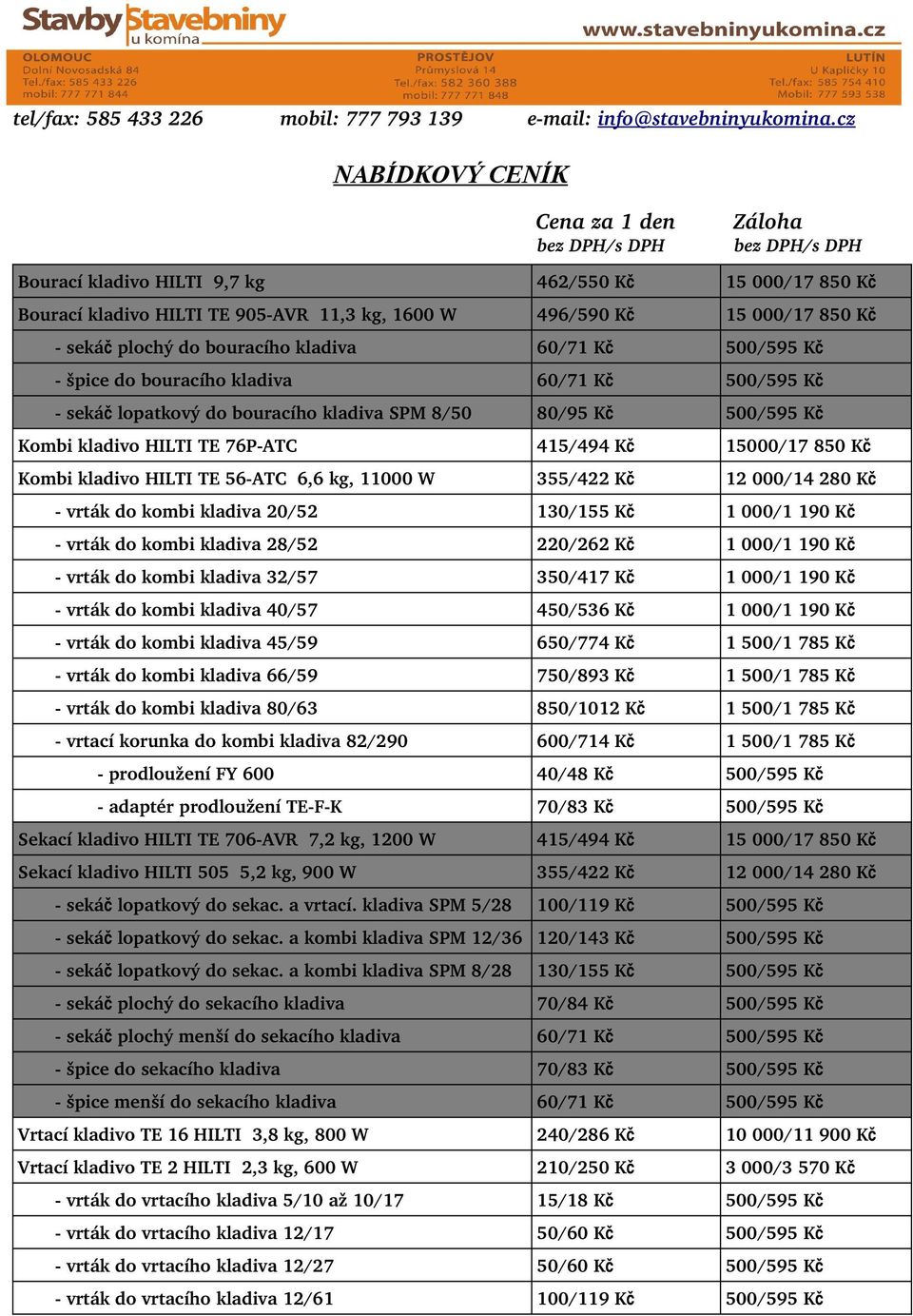 Kč vrták do kombi kladiva 2/52 13/155 Kč 1 /1 19 Kč vrták do kombi kladiva 28/52 22/262 Kč 1 /1 19 Kč vrták do kombi kladiva 32/57 35/417 Kč 1 /1 19 Kč vrták do kombi kladiva 4/57 45/536 Kč 1 /1 19