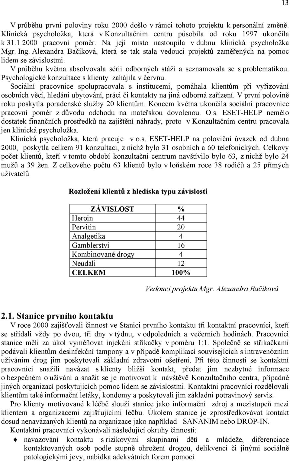 V průběhu května absolvovala sérii odborných stáží a seznamovala se s problematikou. Psychologické konzultace s klienty zahájila v červnu.