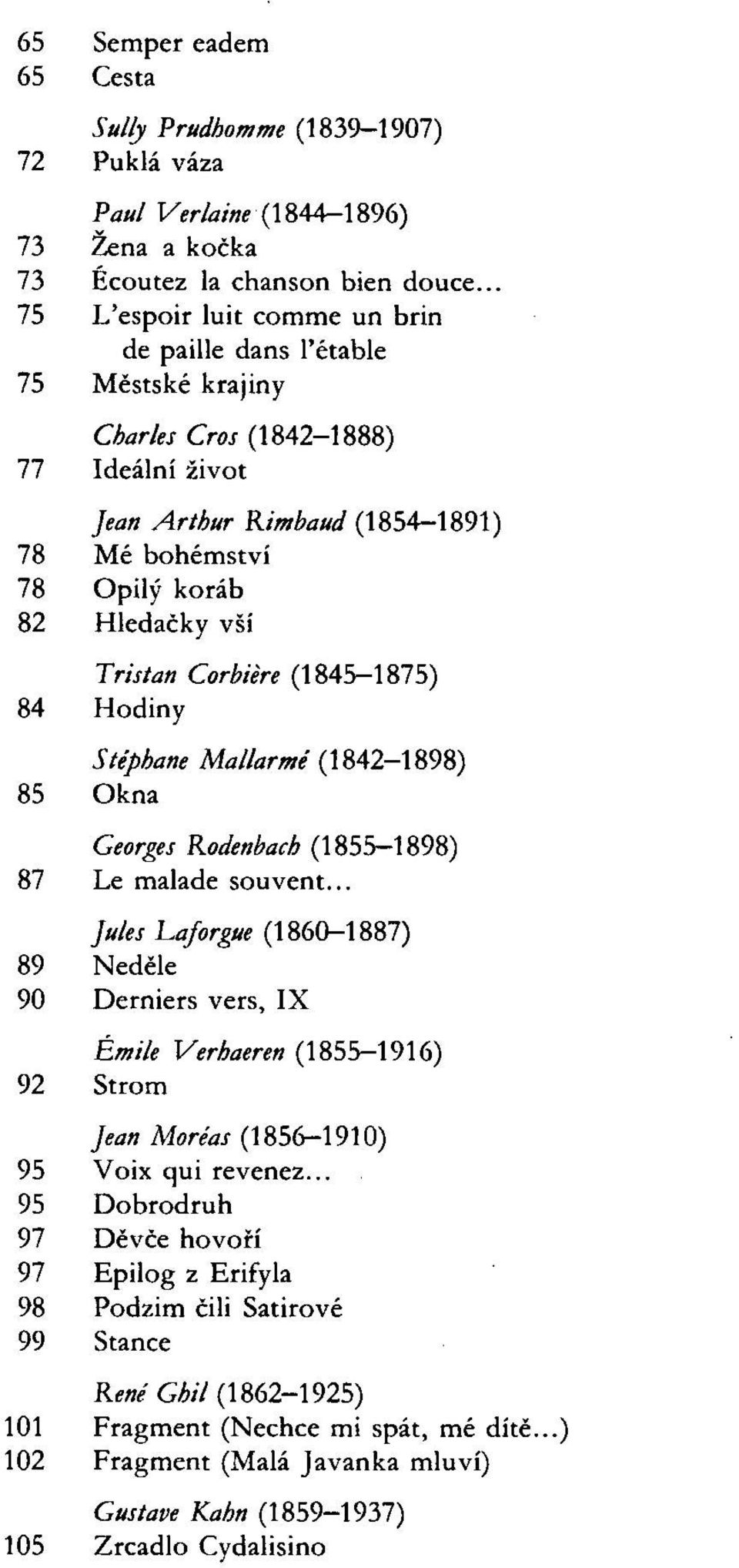 Tristan Corbiére (1845-1875) 84 Hodiny Stéphane Mallarmé (1842-1898) 85 Okna Georges Rodenbach (1855 1898) 87 Le malade souvent.