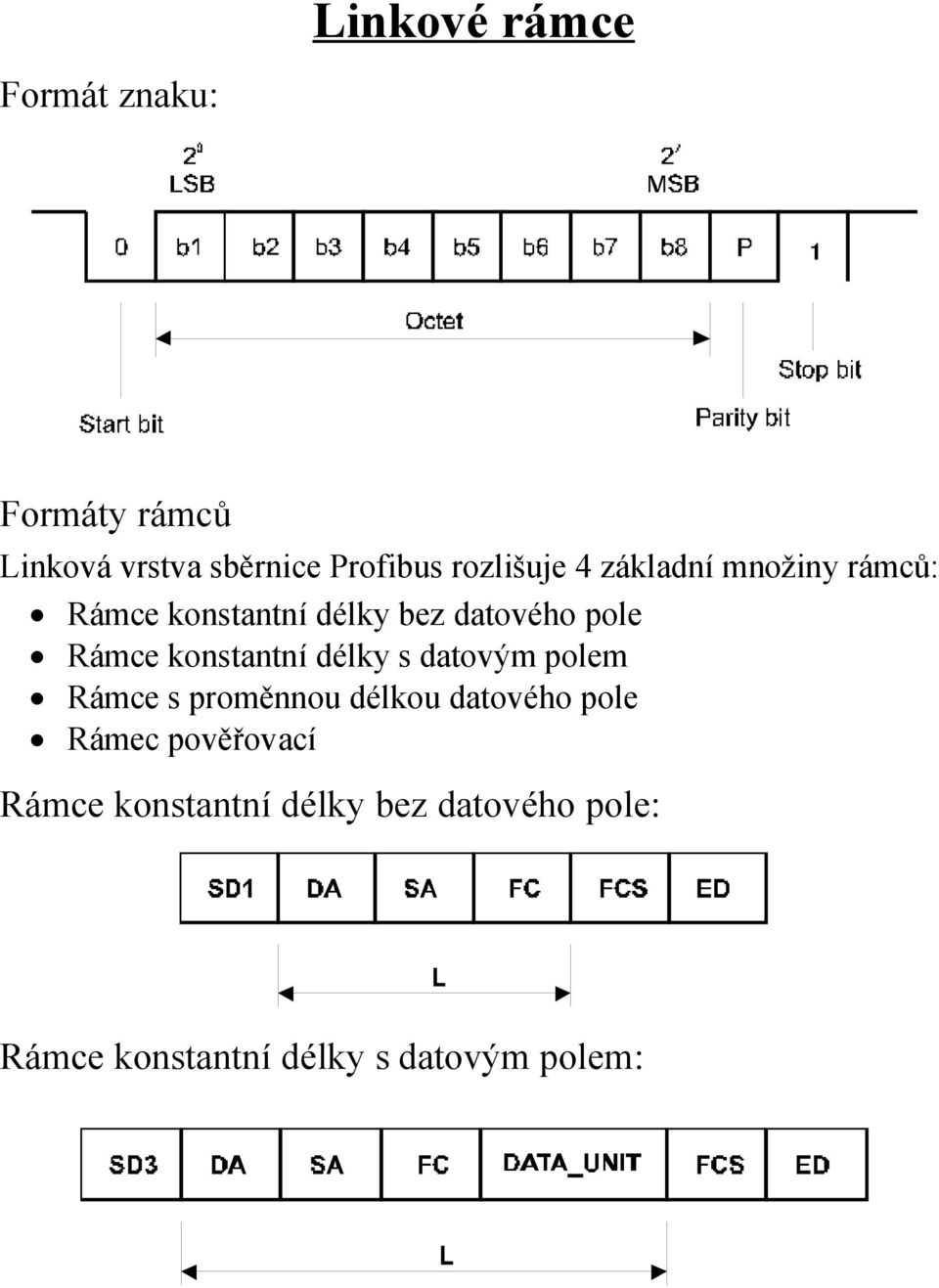 Rámce konstantní délky s datovým polem Rámce s proměnnou délkou datového pole