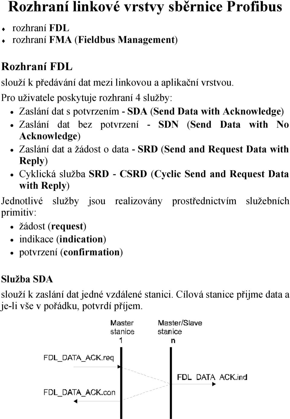 žádost o data - SRD (Send and Request Data with Reply) Cyklická služba SRD - CSRD (Cyclic Send and Request Data with Reply) Jednotlivé služby jsou realizovány prostřednictvím
