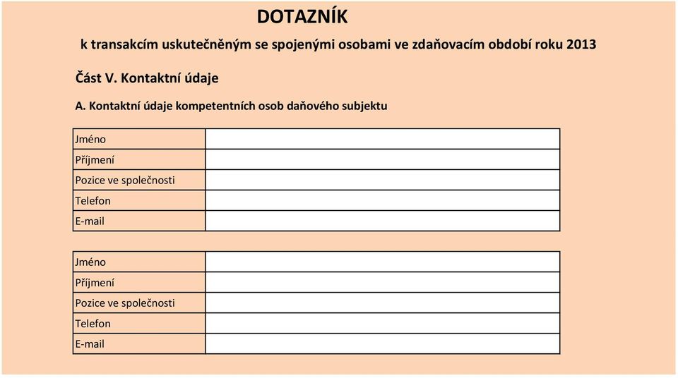 subjektu Jméno Příjmení Pozice ve společnosti