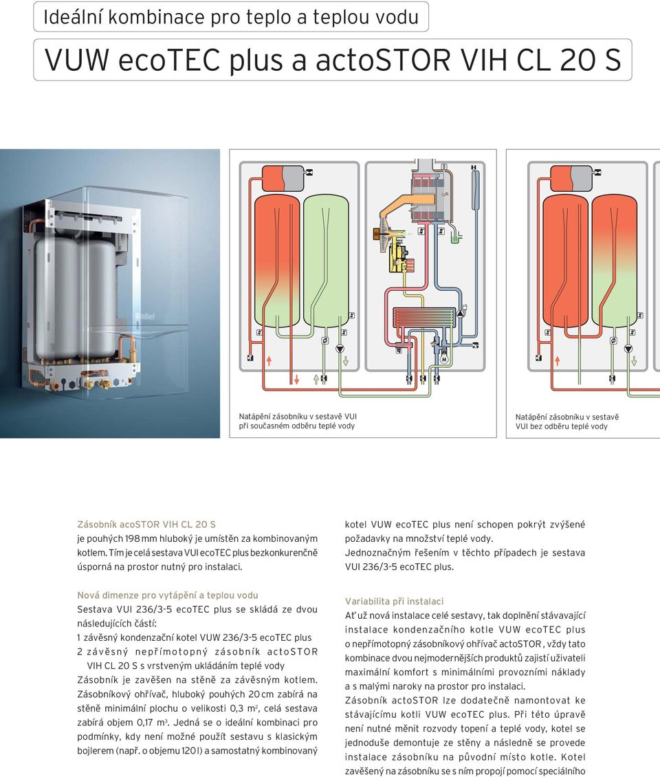 kotel W ecotec plus není schopen pokrýt zvýšené požadavky na množství teplé vody. Jednoznačným řešením v těchto případech je sestava I 236/3-5 ecotec plus.