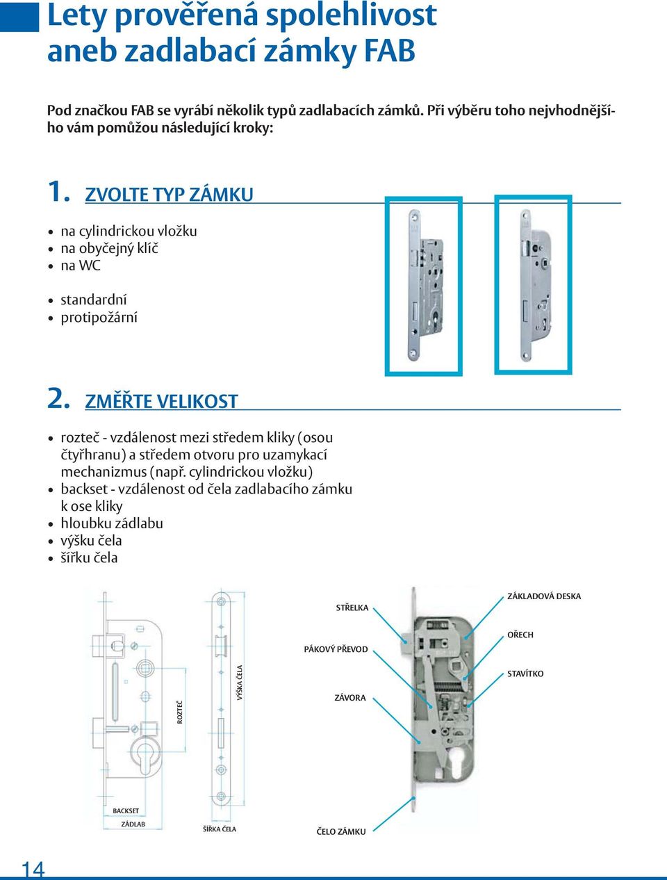 ZMĚŘTE VELIKOST rozteč - vzdálenost mezi středem kliky (osou čtyřhranu) a středem otvoru pro uzamykací mechanizmus (např.