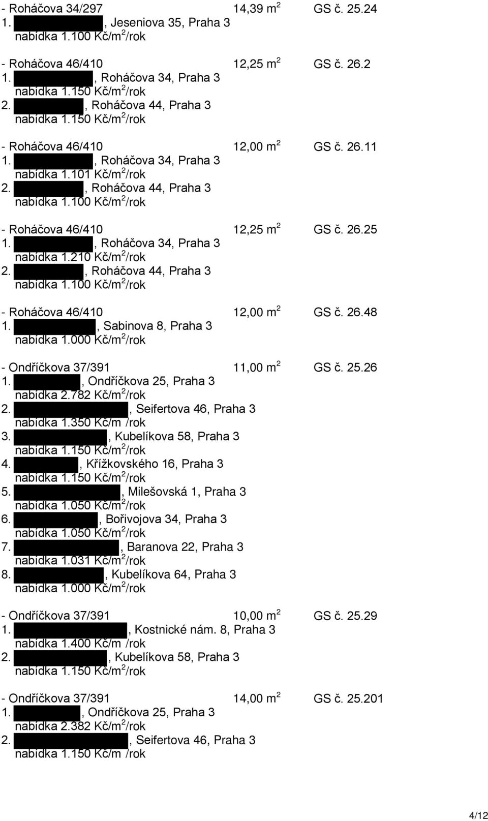 26.25 1., Roháčova 34, Praha 3 nabídka 1.210 Kč/m 2 /rok 2., Roháčova 44, Praha 3 nabídka 1.100 Kč/m 2 /rok - Roháčova 46/410 12,00 m 2 GS č. 26.48 1., Sabinova 8, Praha 3 nabídka 1.