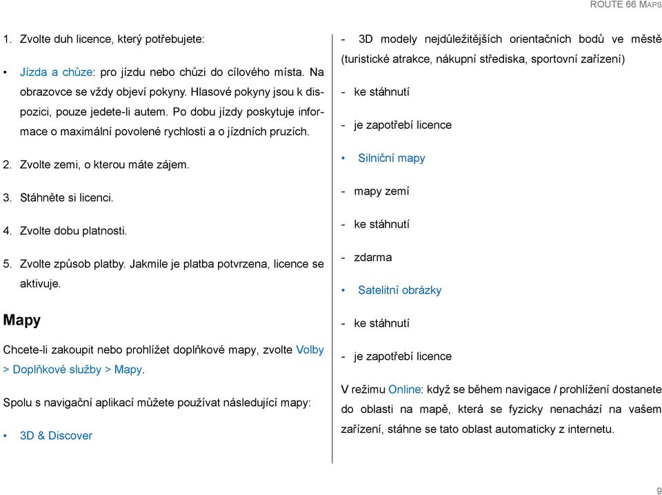 Jakmile je platba potvrzena, licence se aktivuje. Mapy Chcete-li zakoupit nebo prohlížet doplňkové mapy, zvolte Volby > Doplňkové služby > Mapy.