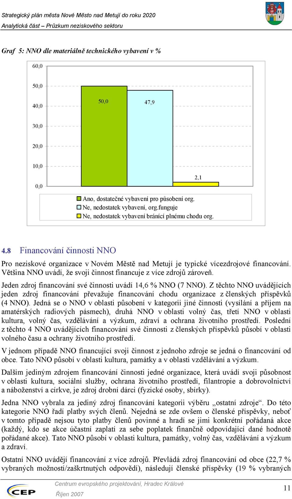 Většina NNO uvádí, že svoji činnost financuje z více zdrojů zároveň. Jeden zdroj financování své činnosti uvádí 14,6 % NNO (7 NNO).