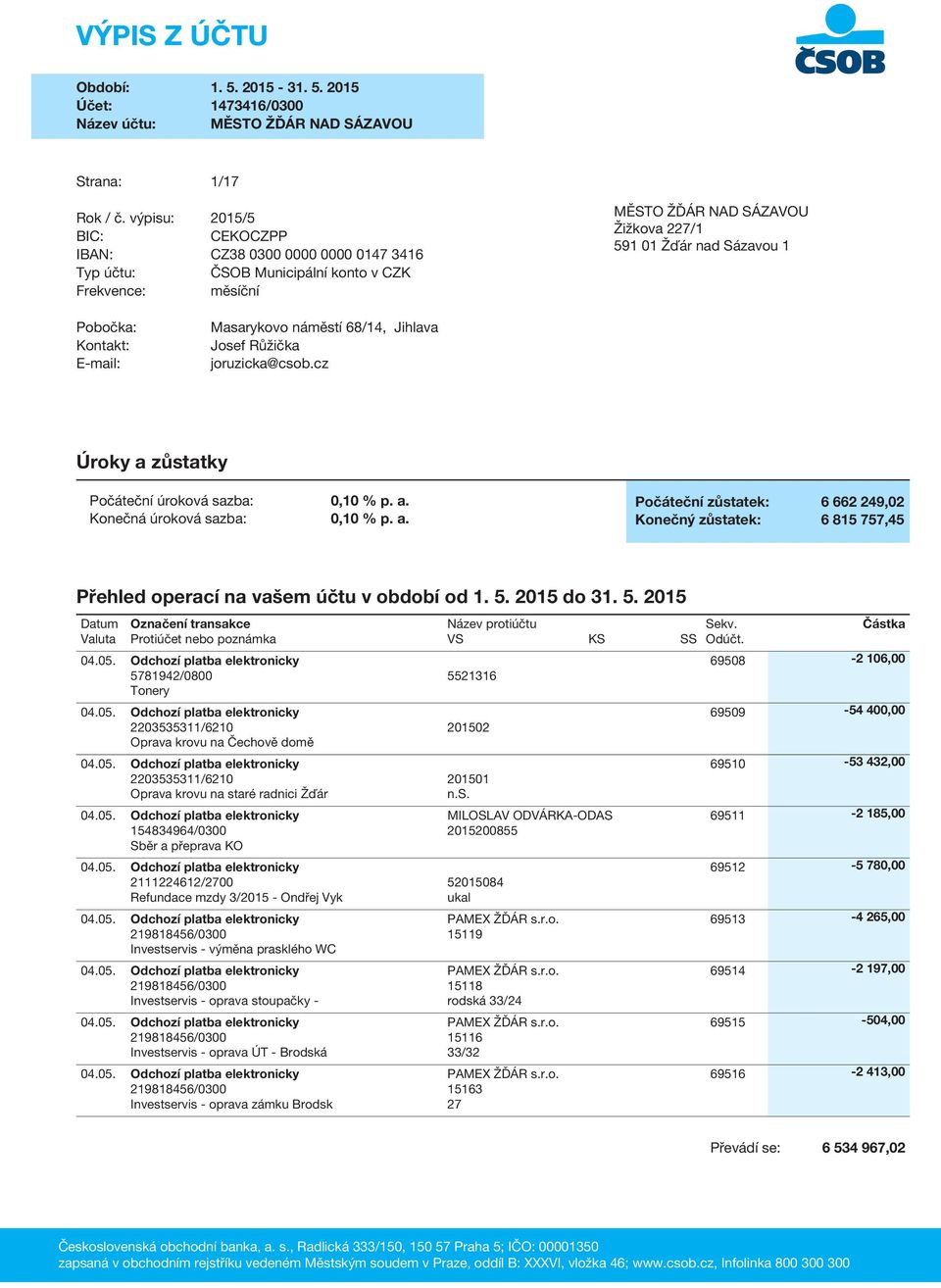 Kontakt: E-mail: Masarykovo náměstí 68/14, Jihlava Josef Růžička joruzicka@csob.cz X Úroky a 