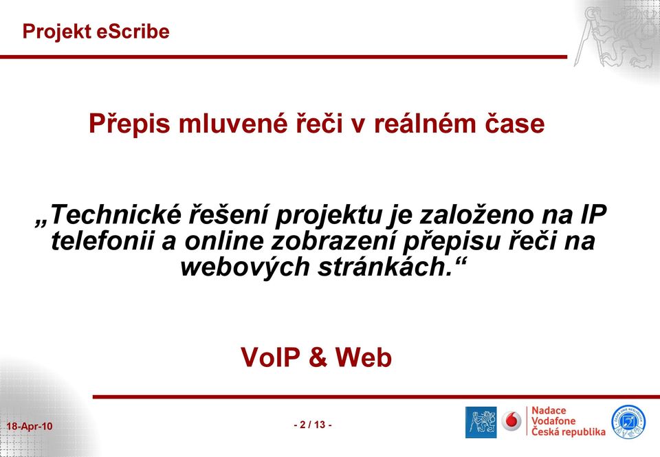 IP telefonii a online zobrazení přepisu řeči