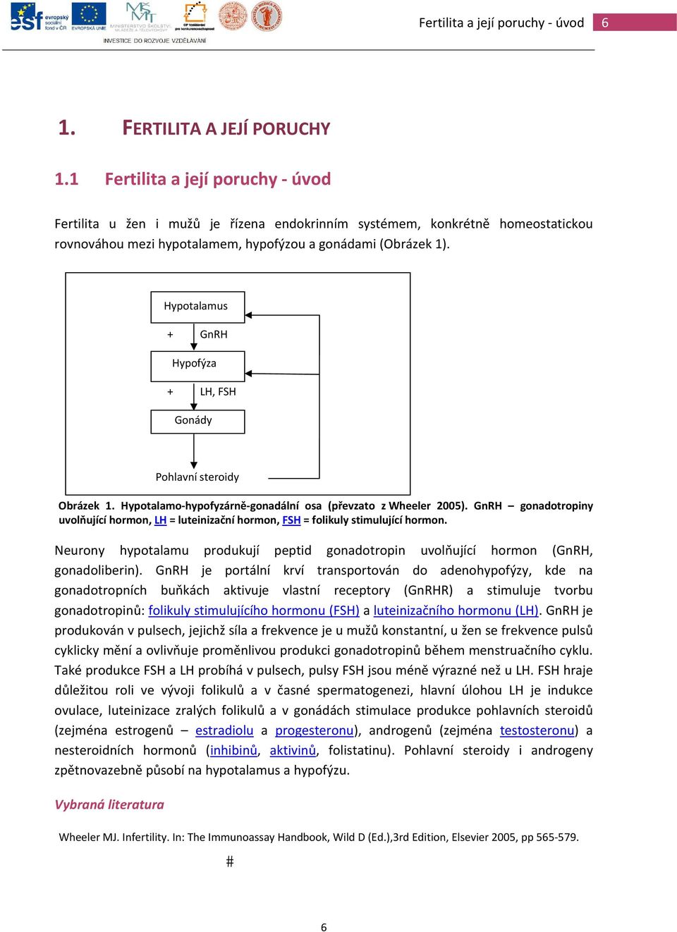 Hypotalamus + GnRH Hypofýza + LH, FSH Gonády Pohlavní steroidy Obrázek 1. Hypotalamo hypofyzárně gonadální osa (převzato z Wheeler 2005).