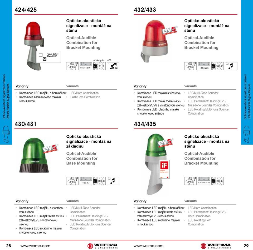 majáku s houkačkou 430/43 LED/Horn Combination Flash/Horn Combination Kombinace LED majáku s vícetónovou sirénou Kombinace LED maják trvale svítící/ zábleskový/evs s vícetónovou sirénou Kombinace LED