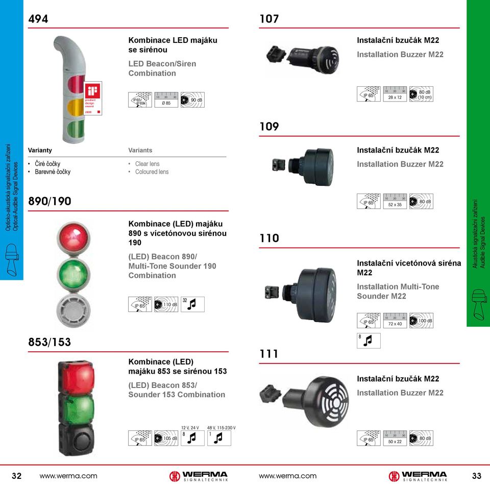 32 0 Instalační bzučák M22 Installation Buzzer M22 52 x 35 80 db Instalační vícetónová siréna M22 Installation Multi-Tone Sounder M22 Akustická signalizační zařízení Audible Signal Devices 72 x 40