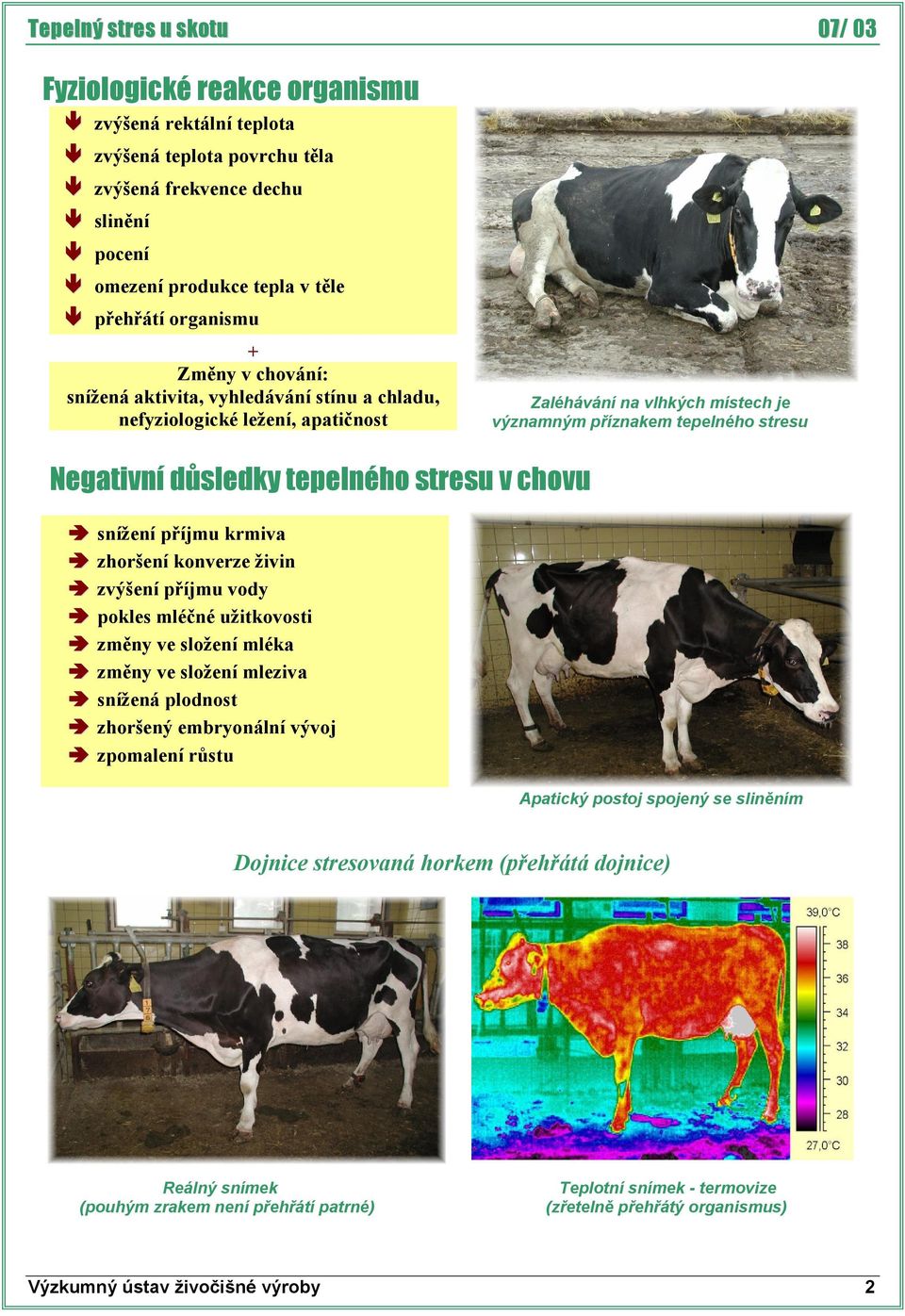 příjmu krmiva zhoršení konverze živin zvýšení příjmu vody pokles mléčné užitkovosti změny ve složení mléka změny ve složení mleziva snížená plodnost zhoršený embryonální vývoj zpomalení růstu