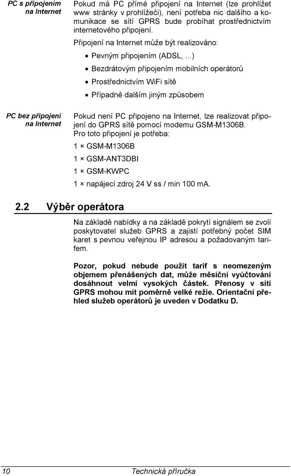 ..) Bezdrátovým připojením mobilních operátorů Prostřednictvím WiFi sítě Případně dalším jiným způsobem Pokud není PC připojeno na Internet, lze realizovat připojení do GPRS sítě pomocí modemu