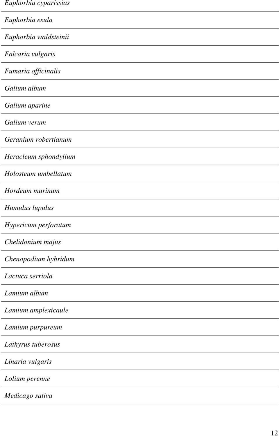 murinum Humulus lupulus Hypericum perforatum Chelidonium majus Chenopodium hybridum Lactuca serriola Lamium