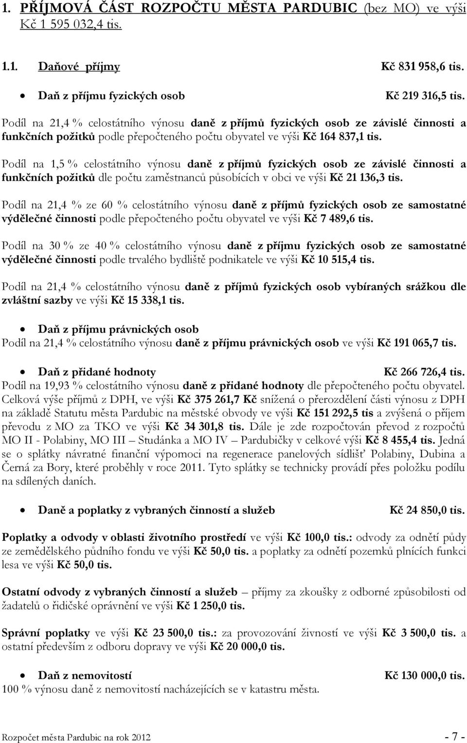 Podíl na 1,5 % celostátního výnosu daně z příjmů fyzických osob ze závislé činnosti a funkčních požitků dle počtu zaměstnanců působících v obci ve výši Kč 21 136,3 tis.
