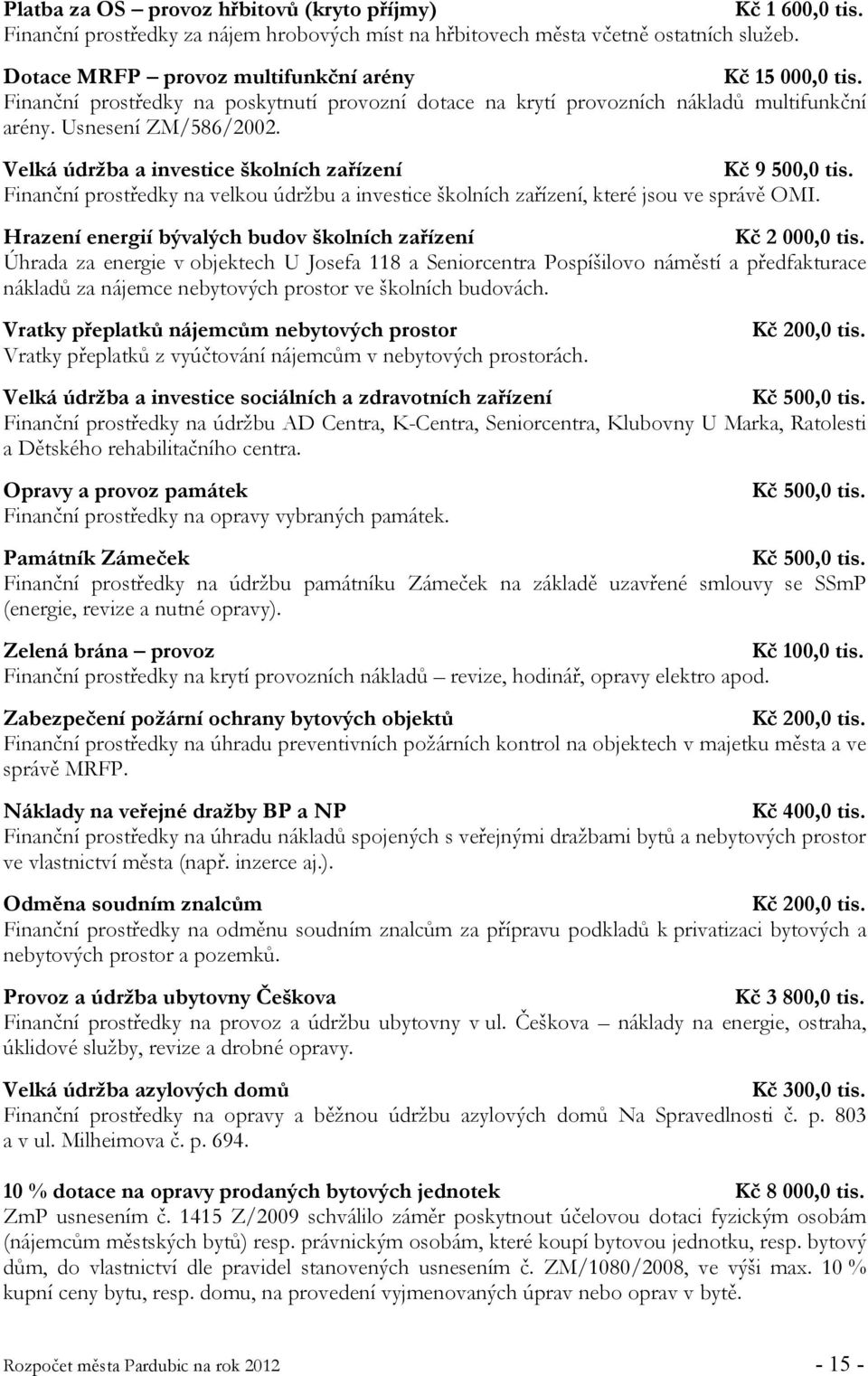 Velká údržba a investice školních zařízení Kč 9 500,0 tis. Finanční prostředky na velkou údržbu a investice školních zařízení, které jsou ve správě OMI.